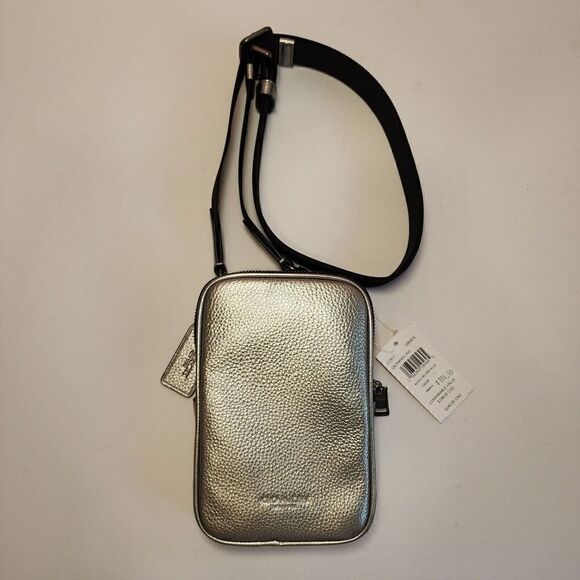 NWT Coach CO917 Aden Crossbody in Foil Metallic Refined Pebble Leather Silver - Picture 2 of 5